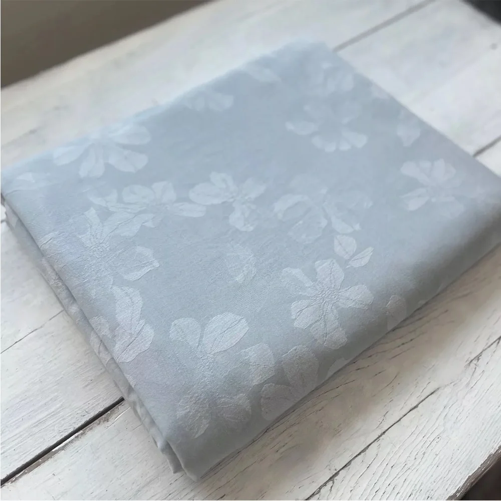 RARE Calvin Klein Damask Floral QUEEN Duvet Cover Light Ocean Blue Gray Jacquard
